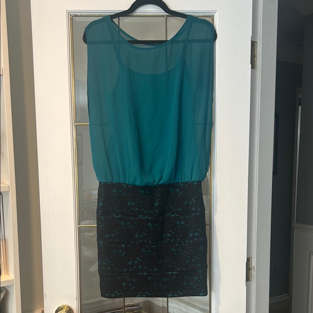 Elegant Teal and Black Lace Dress, size 8